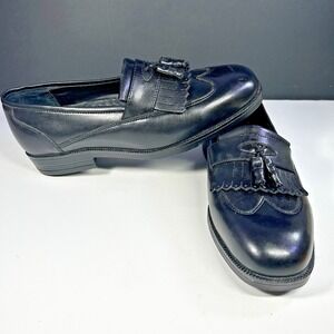 Hush Puppies Mens 9.5 Black Fringe Tassels Leather Dress Loafers  Normal Wear .